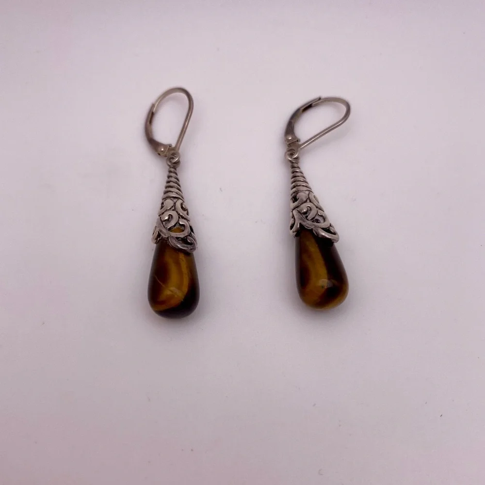 Sterling silver tigereye earrings - Picture 1 of 4